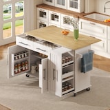 thumbnail of Kücheninsel 120x40x90 cm mit ausziehbarem 3-stufigem Organizer, klappbarer Arbeitsfläche, Rollen und Handtuchhalter, Weiß und Natur, MDF