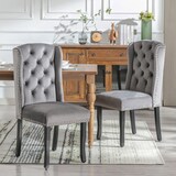 thumbnail of Esszimmerstuhl 2er Set Samt Grau 100x61x45 cm mit Eichenbeinen Knopfheftung Nieten Chromgriff, moderner Polsterstuhl für Küche und Wohnbereich