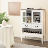 thumbnail of COSTWAY Mueble de Cocina con Estantería para Vino, Mueble de Caoba de Pino, Mueble de Cocina con 2 Cajones y 2 Puertas de Cristal