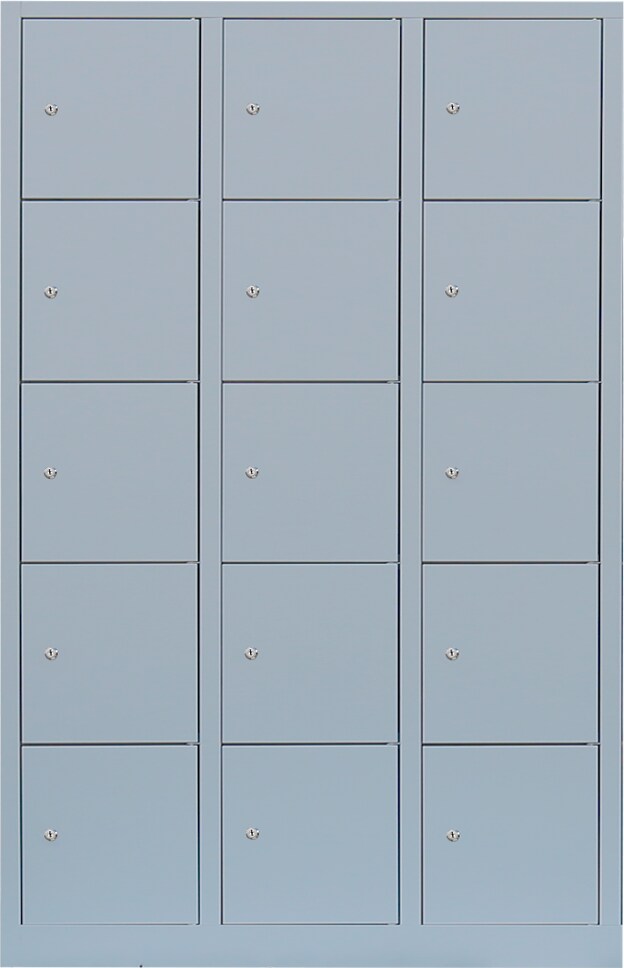Lüllmann® XL Schließfachschrank, 3 Abteile, 15 Fächer, 1900 x 1185 x 450 mm, lichtgrau