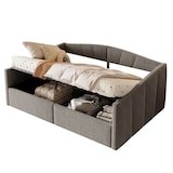 thumbnail of Multifunktionales Schlafsofa 140 x 200 cm Grau, Ausziehbett, Polstersofa mit Hydraulik-Stauraum, Samtstoff, Lattenrost, platzsparendes Sofa-Bett