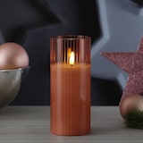 thumbnail of LED Kerze im Glas Windlicht Echtwachs Timer H: 17,5cm D: 7,5cm rosa