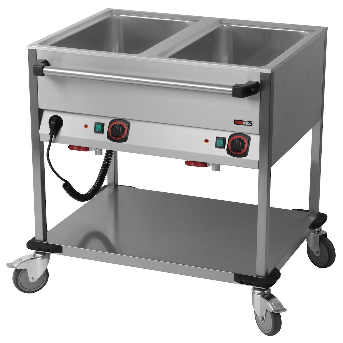 A&S polarny Bain-Marie Wagen mobiler Warmhalter Wasserbad Speisenwärmer 2xGN1/1 850x700x900mm