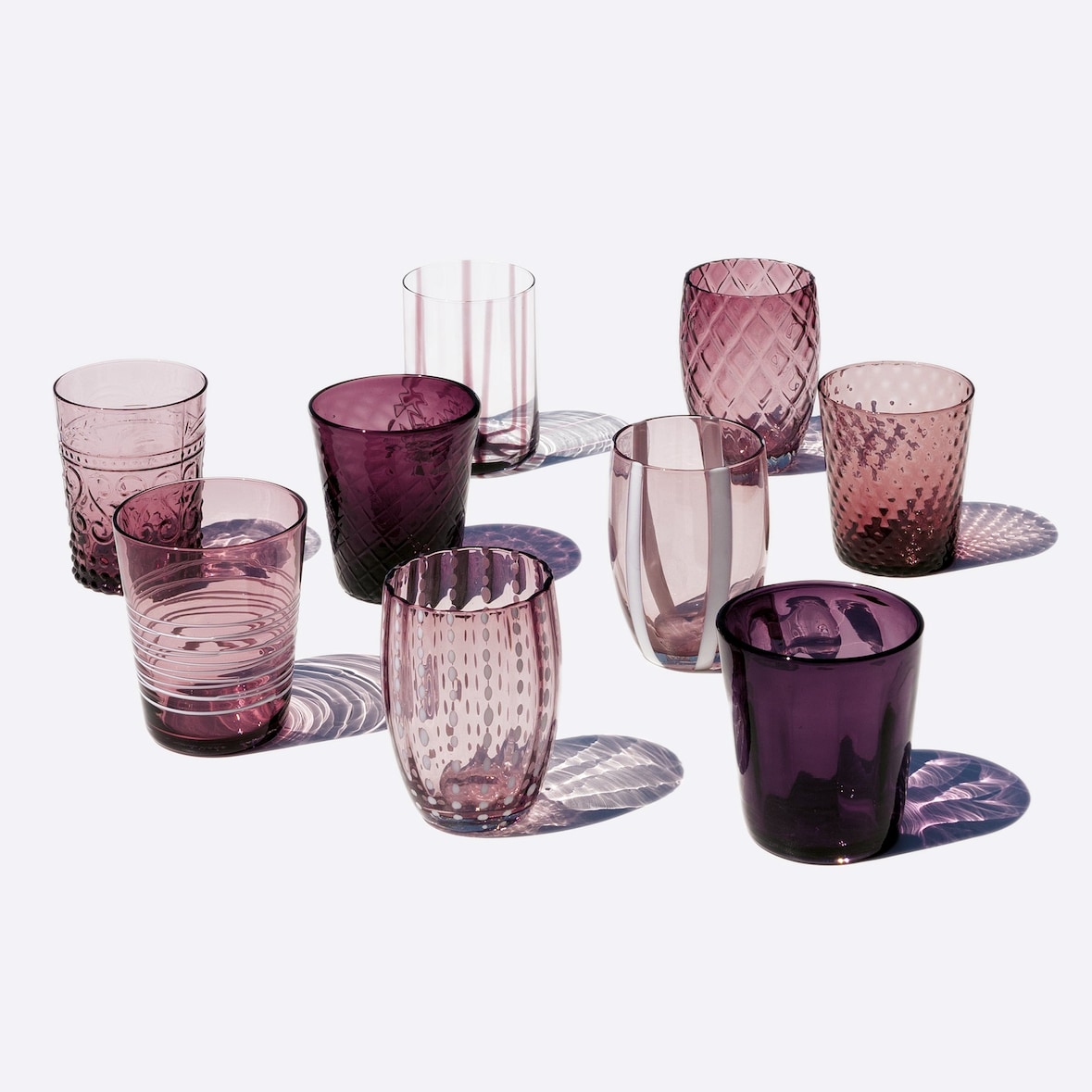 Zafferano Melting Pot Set 6 Bicchieri Monocolore - Ametista - Vetro Soffiato a Mano, 32 cl - Tumbler Artigianali per Acqua e Cocktail