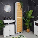 Relaxdays Badezimmerschrank, HxBxT: 190 x 40 x 30 cm, 6 Fcher, MDF & Bambus,  hoch, schmal, Bad Hochschrank, wei/natur | METRO