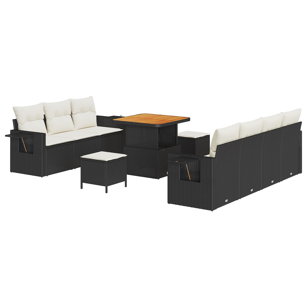 vidaXL 10-teiliges Garten-Sofa Set mit Kissen in Schwarz aus Poly-Rattan und Akazie