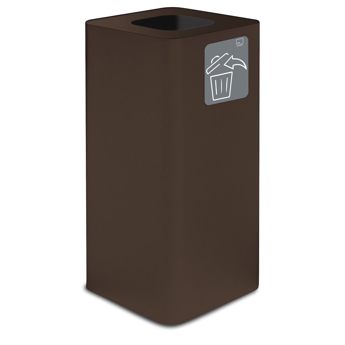 Stilcasa Papelera cuadrada 100 ltrs color marrón oxido corten con pictograma magnético incluido