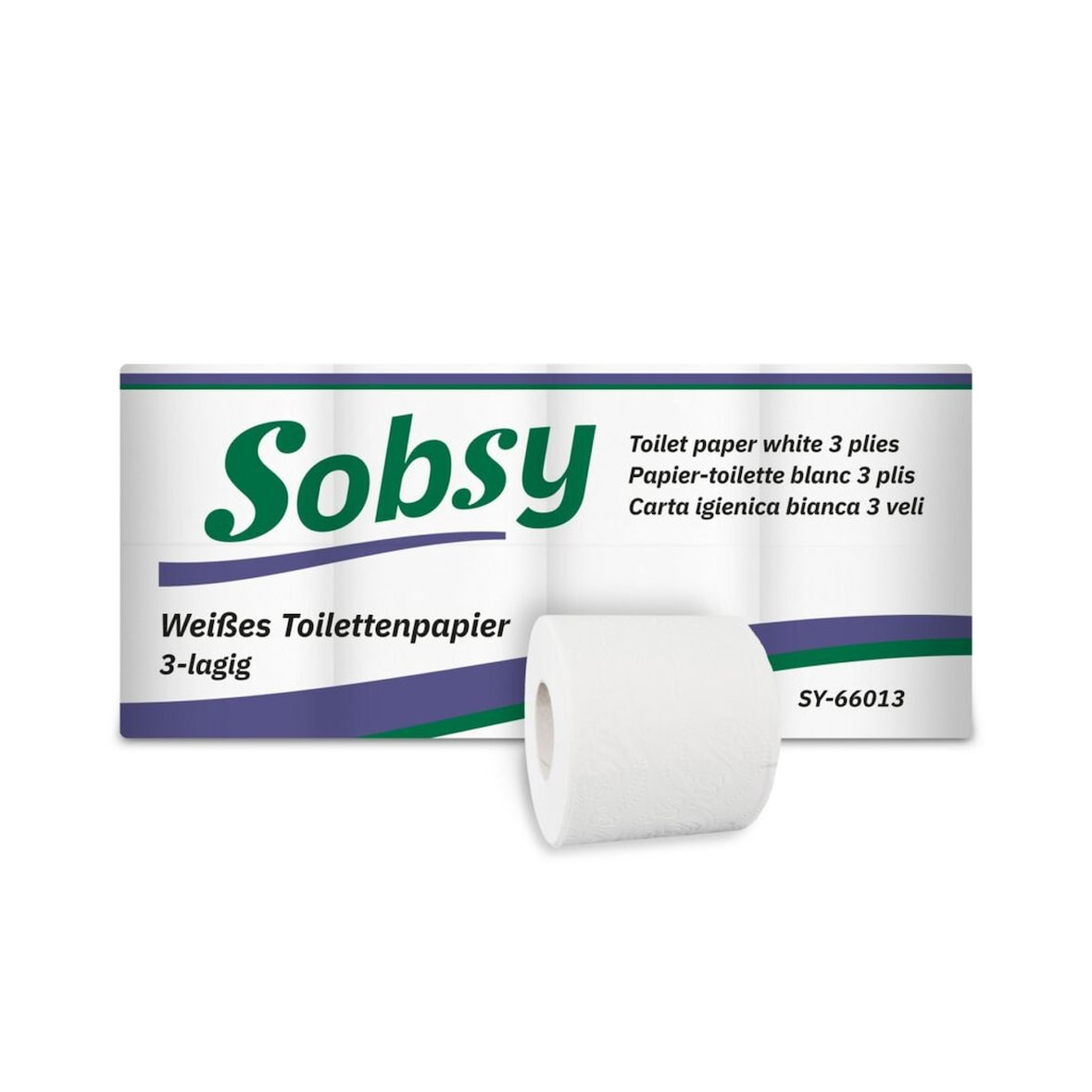 Toilettenpapier Sobsy - 3-lagig - 9,2 x 11 cm - hochweiß - 96 Rollen