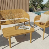thumbnail of Set salotto da giardino con divano, 2 poltrone impilabili e tavolino in polipropilene intrecciato, terrazzo, piscina, bar, resistente – Sirmione- Ocra