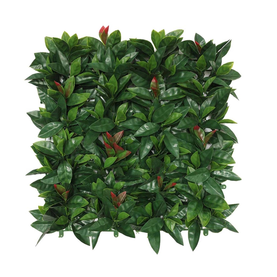 WellHome – Giardino verticale artificiale – Pannello siepe 100x100 cm per interni ed esterni – Foglie verdi con dettagli rossi