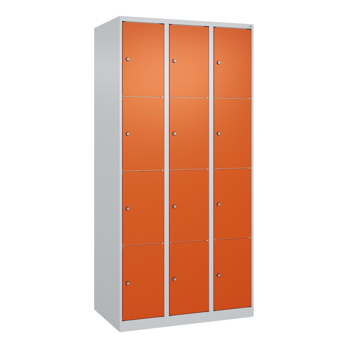 C+P Schließfachschränke Classic PLUS, 12 Abteile, HxBxT 185x90x50cm, Zylinderschloss, Hellgrau/Reinorange von PROREGAL