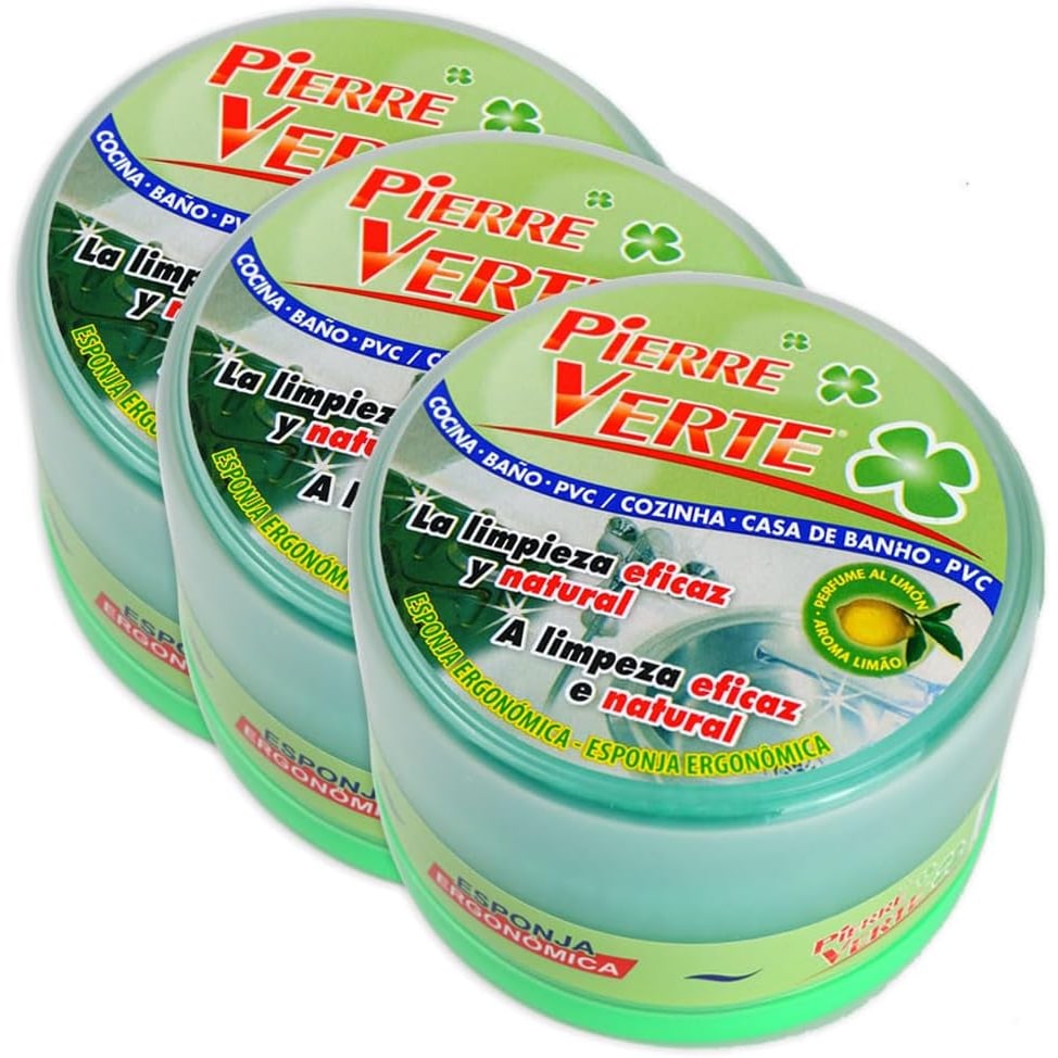 ANAKEL HOME Passat Pierre Verte Piedra Blanca de Limpieza 200 g | Arcilla blanca multiusos aroma limón | Incluye esponja | 3 unidades