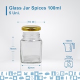 thumbnail of 5 vasetti quadrati in vetro per spezie da 100 ml con coperchio + 5 lavagnette + gesso - Barattoli per organizzare la cucina