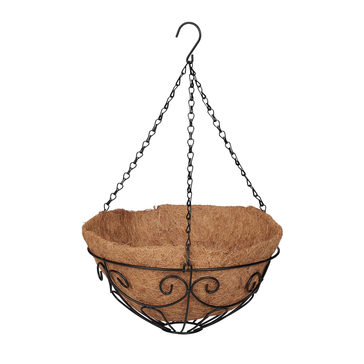 Relaxdays Blumenampel 3er Set, Metallkorb & Kokoseinlage, H x D: 48 x 31 cm, Hängepflanzen, innen & außen, braun/schwarz