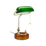 thumbnail of Relaxdays Bankerlampe mit Zugschalter, neigbarem Glasschirm & Holzfuß, Bankerleuchte E27, Schreibtischlampe Retro, grün
