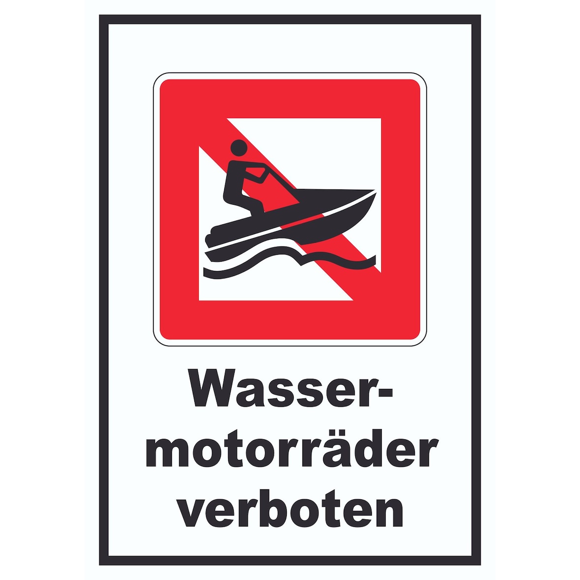 Jetski fahren verboten Symbol und Text A3 Rückseite selbstklebend