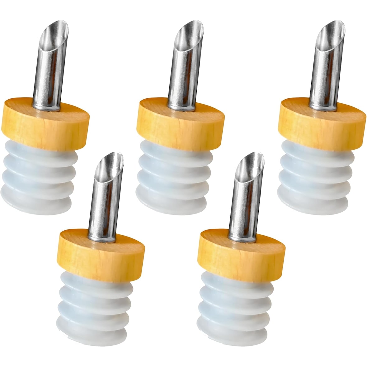 Ausgießer für Flaschen aus Edelstahl in Holz- 5er Set