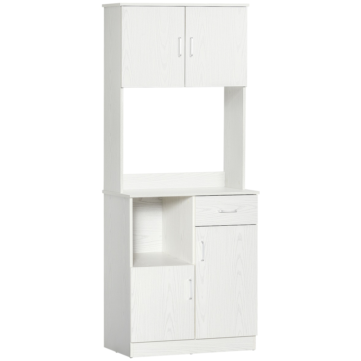 HOMCOM Alacena de Cocina Mueble Auxiliar Buffet para Microondas con 3 Armarios de Puertas Balda Ajustable Cajón y Estante Abierto 71x41x178 cm Blanco