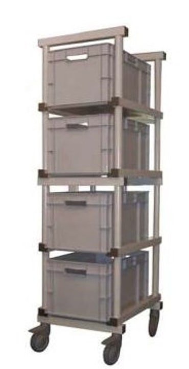 Carro porta bandejas plegable de 540 x 650 x 1710 mm. (h)  Para cajas o bandejas N.E. de hasta 320 mm. (h) 4 niveles GRIS, RUEDAS DE PP