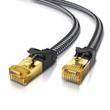 thumbnail of Primewire Flachbandpatchkabel CAT 7 mit Baumwollummantelung - Gigabit Ethernet LAN Kabel - 10 Gbit/s - U/FTP PIMF Schirmung - Netzwerkkabel - 10m