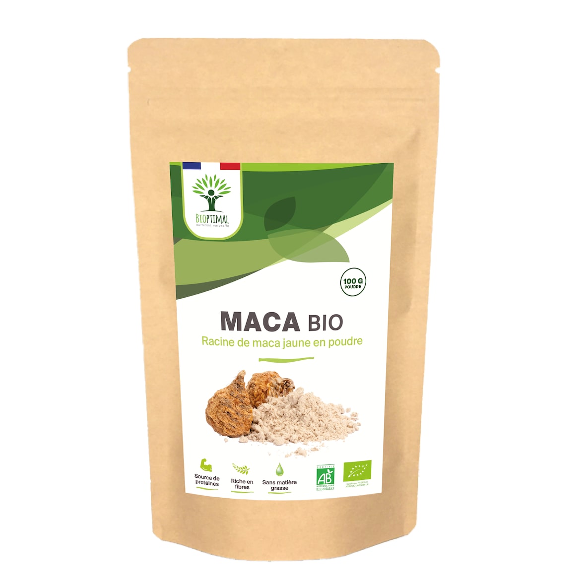 Maca Bio - Racine de Maca jaune en poudre - Énergie Libido Fertilité - Qualité premium - Conditionné en France - Vegan - Certifié Ecocert - 100g