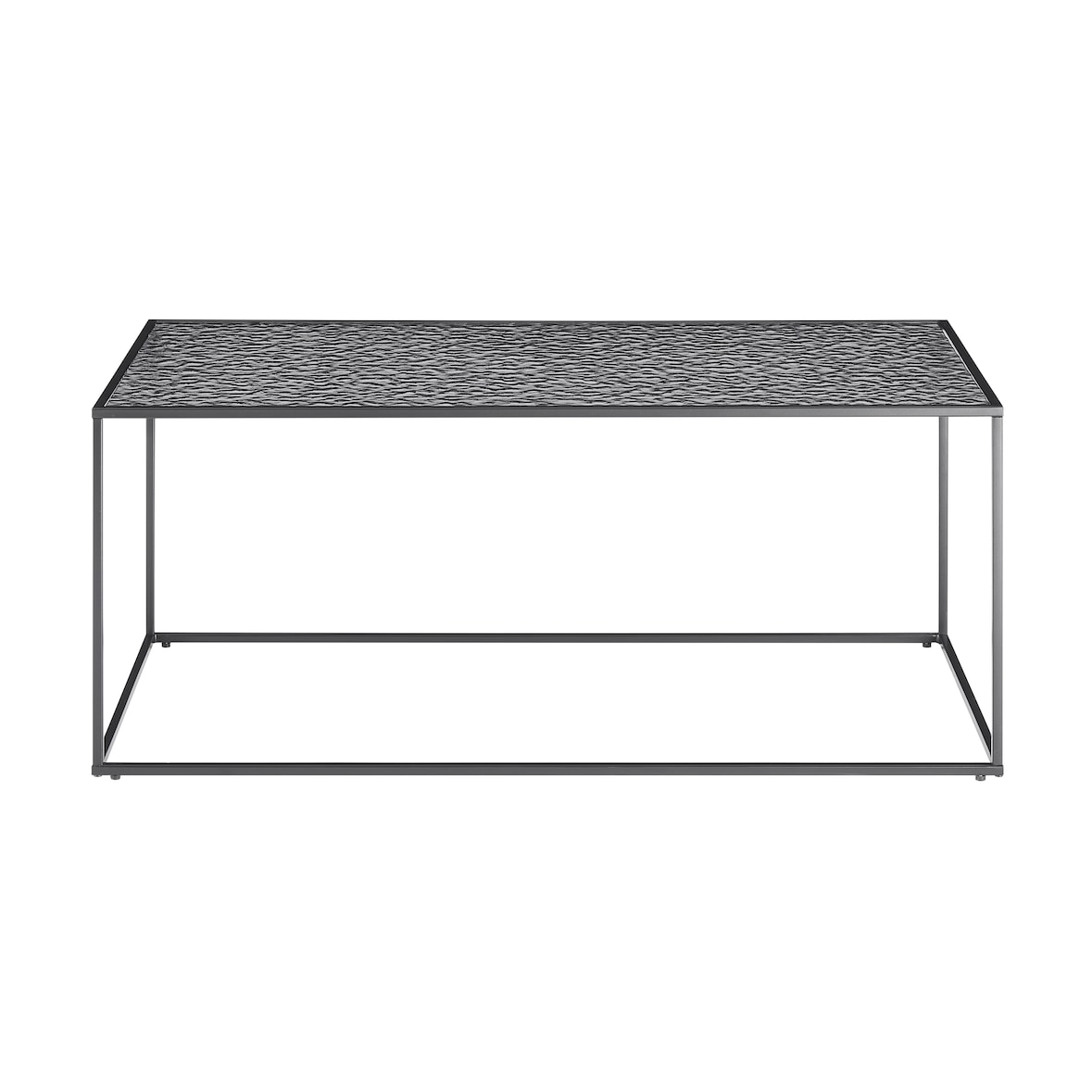 SalesFever Couchtisch 110 x 55 cm | rechteckig | 6 mm Glasplatte mit Strukturoptik | Metallgestell | B 110 x T 55 x H 45 cm | Schwarz