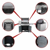 thumbnail of SANTOS Gasgrill S-418 mit 4 Hauptbrenner, Infrarotseitenbrenner & Heckbrenner | inkl. Drehspieß, Rostheber & Silikonablage | Schwarz