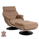 thumbnail of Relaxfauteuil met kruk HWC-K99, TV-fauteuil fauteuil, schommelfunctie draaibaar, metaal echt leer/imitatieleer ~ taupe