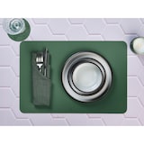 thumbnail of Set de table rectangulaire réversible - 6 pièces - Cuir recyclé jaune moutarde et vert sapin