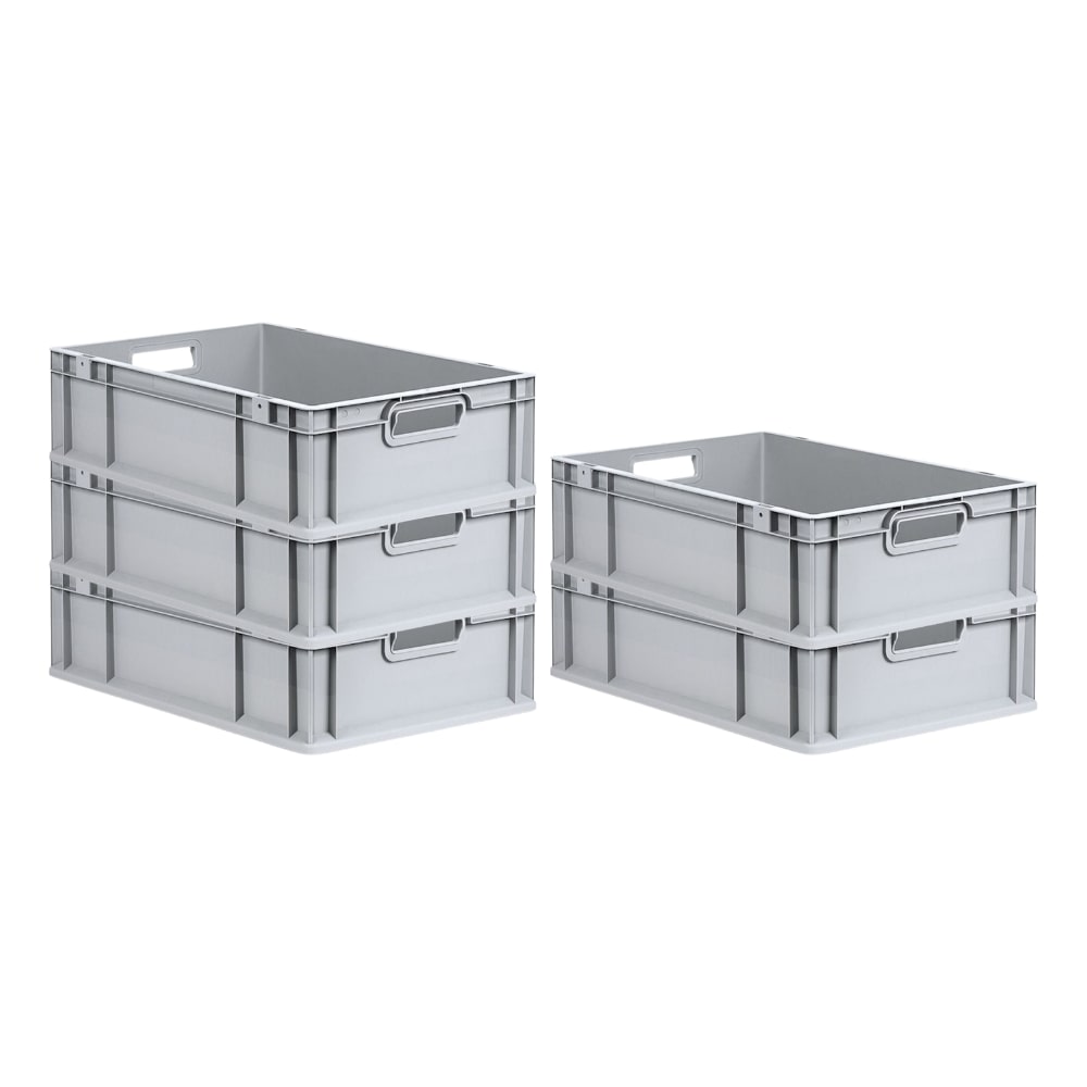 PROREGAL 5x Eurobox NextGen Grip | HxBxT 17x40x60cm | 34 Liter | Griffe offen | Glatter Boden | Eurobehälter