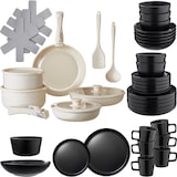 thumbnail of Keukenstartersset voor 6 personen met servies, pannen en meer, 46, zwart / wit