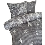thumbnail of Bettwäsche Thermofleece 135x200 + 80x80 cm grau Sterne mit Reißverschluss / 2 tlg.