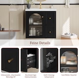 thumbnail of Wandmontierter Badschrank aus MDF in Schwarz, 60,5x47,5x57 cm, mit Keramikbecken, LED-Innenbeleuchtung und Soft-Close