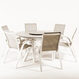 thumbnail of Conjunto de mesa e cadeiras para exterior, vidro temperado cinza, alumínio e vidro, cor creme, mesa: 150x150x72 cm, cadeira: 66x56x90 cm