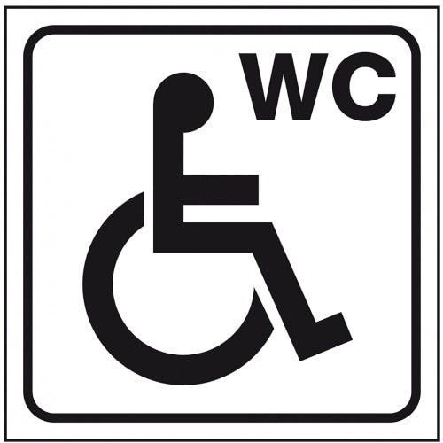 Aufkleber I Standard Piktogramm Behinderten-WC, weiß/schwarz, Folie, selbstklebend, 150x150mm, ASR A4.1