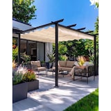thumbnail of Pergola 3x4 m van zwart gelakt aluminium met verschuifbaar polyester dak in crème, stevig en verstelbaar voor tuin, terras – Eolo