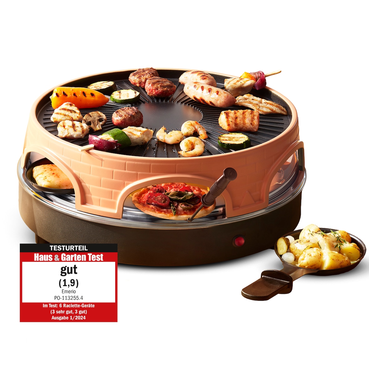 Emerio Pizzarette 3-in-1 Original – Raclette und Grill – Pizzaofen für 6 Personen - Gourmet-Set – PO-113255.4 – 1500W