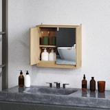 thumbnail of Armario de baño con espejo con 2 puertas y estante ajustable mueble colgante de baño para aseo estilo moderno 48x14,5x45 cm natural