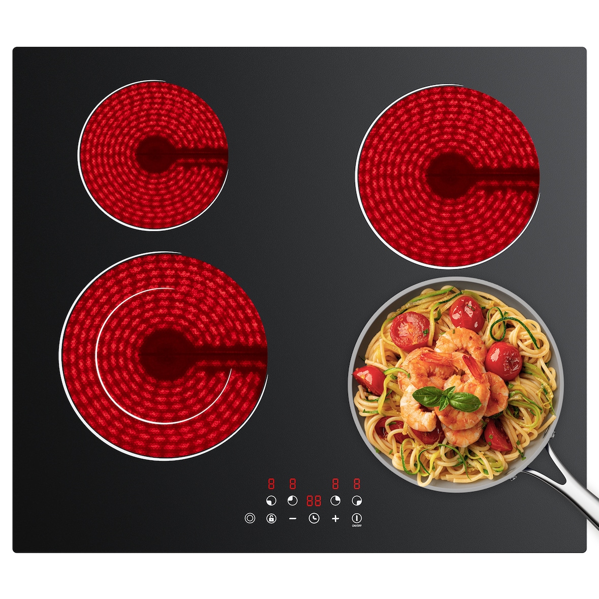 Plaque de cuisson vitrocéramique CDV 60 cm, 4 zones, 9 niveaux, commande tactile, 6400 W, CDVER64B