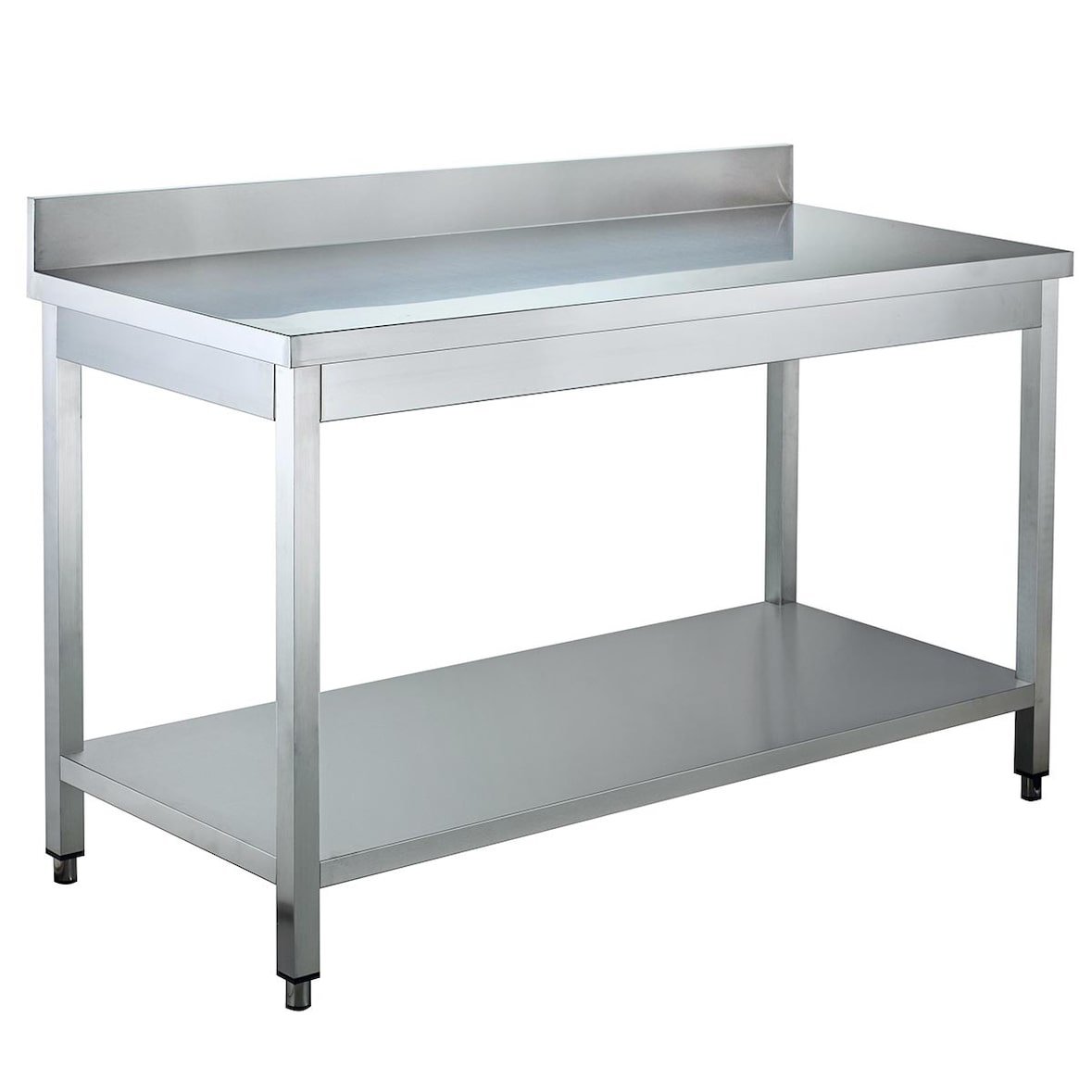 Tavolo lavoro in acciaio inox con ripiano 150x70x85 cm e alzatina