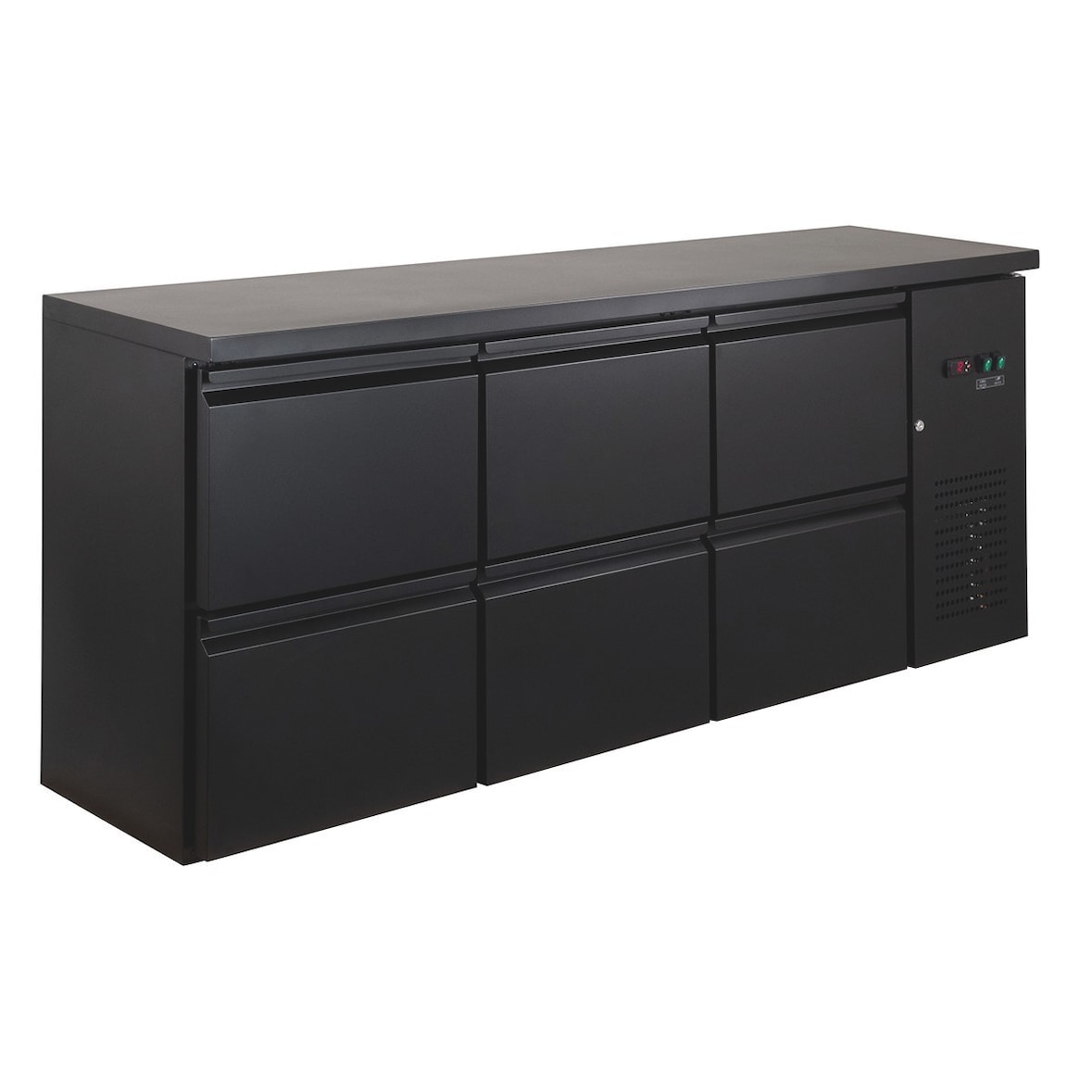 GastroHero Barkühltisch ECO 200x52 cm mit 6 Schubladen Umluftkühlung +2 bis +8 °C Getränkekühltisch Bar