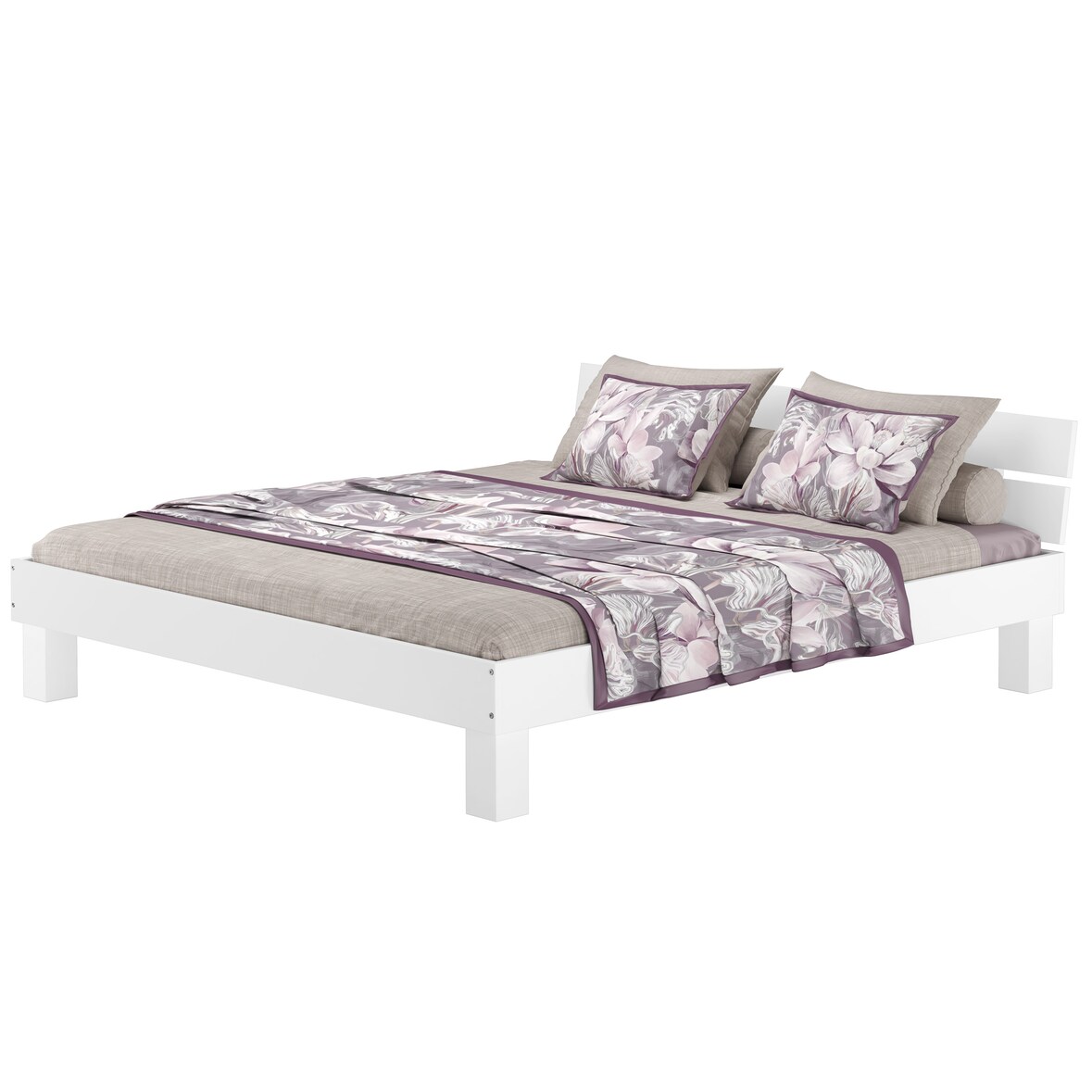 Weißes Doppelbett Massivholz Buche 180x200 Zubehör wählbar V-60.86-18W ohne Zubehör