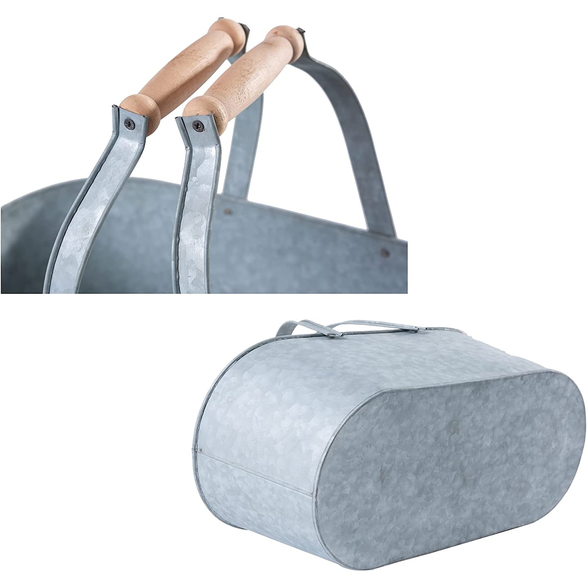 Jinfa | Metallwanne verzinkt | Zink | Höhe: 16,3 cm, Oben: 41,8 x 21,2 cm | 1 verzinkte Metallwanne mit 2 Metallhenkeln und Holzgriffen | Pflanztopf,