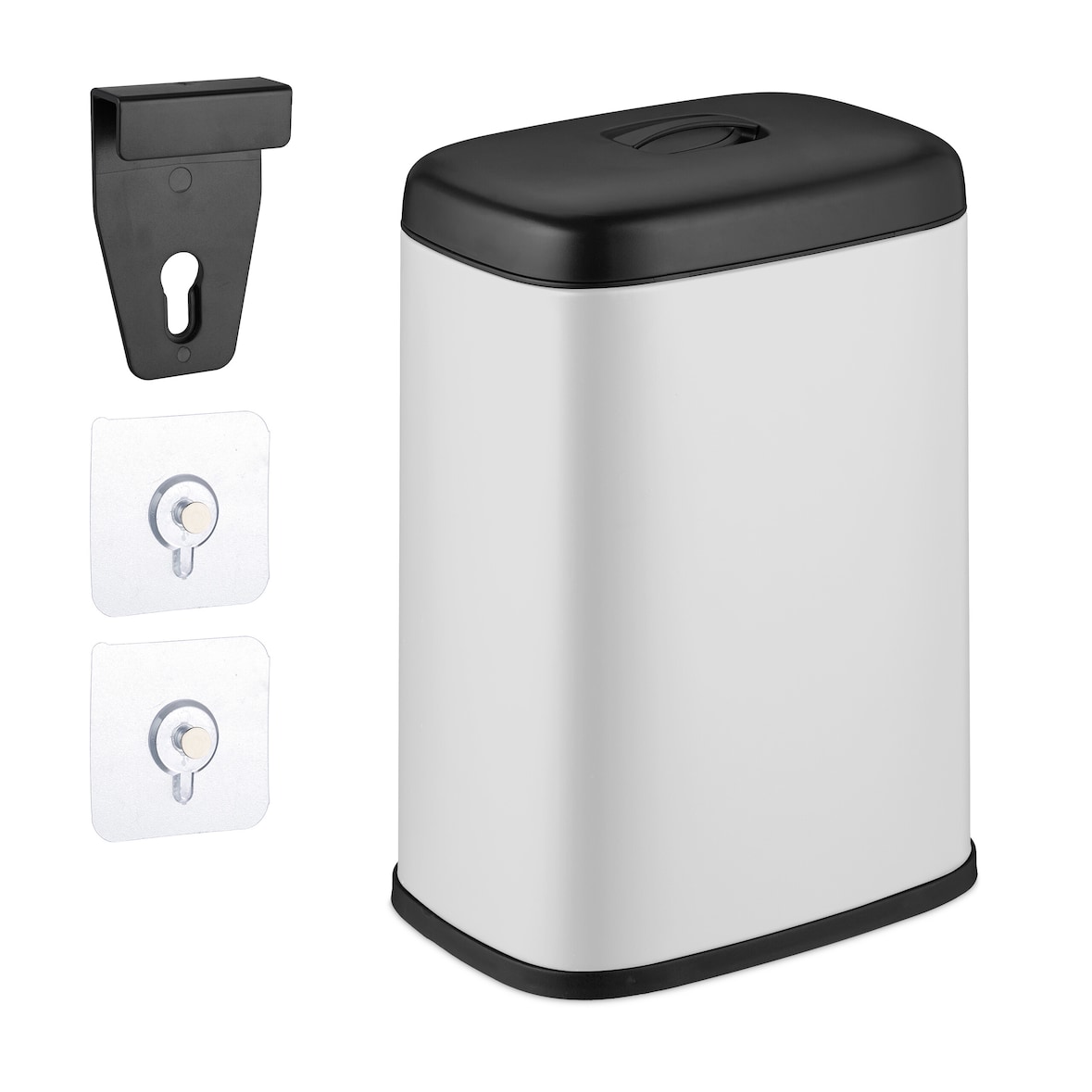 Relaxdays Mülleimer Wandmontage, 5 Liter, Einhängen oder Kleben, Inneneimer, Küchenabfalleimer, Badmülleimer, weiß