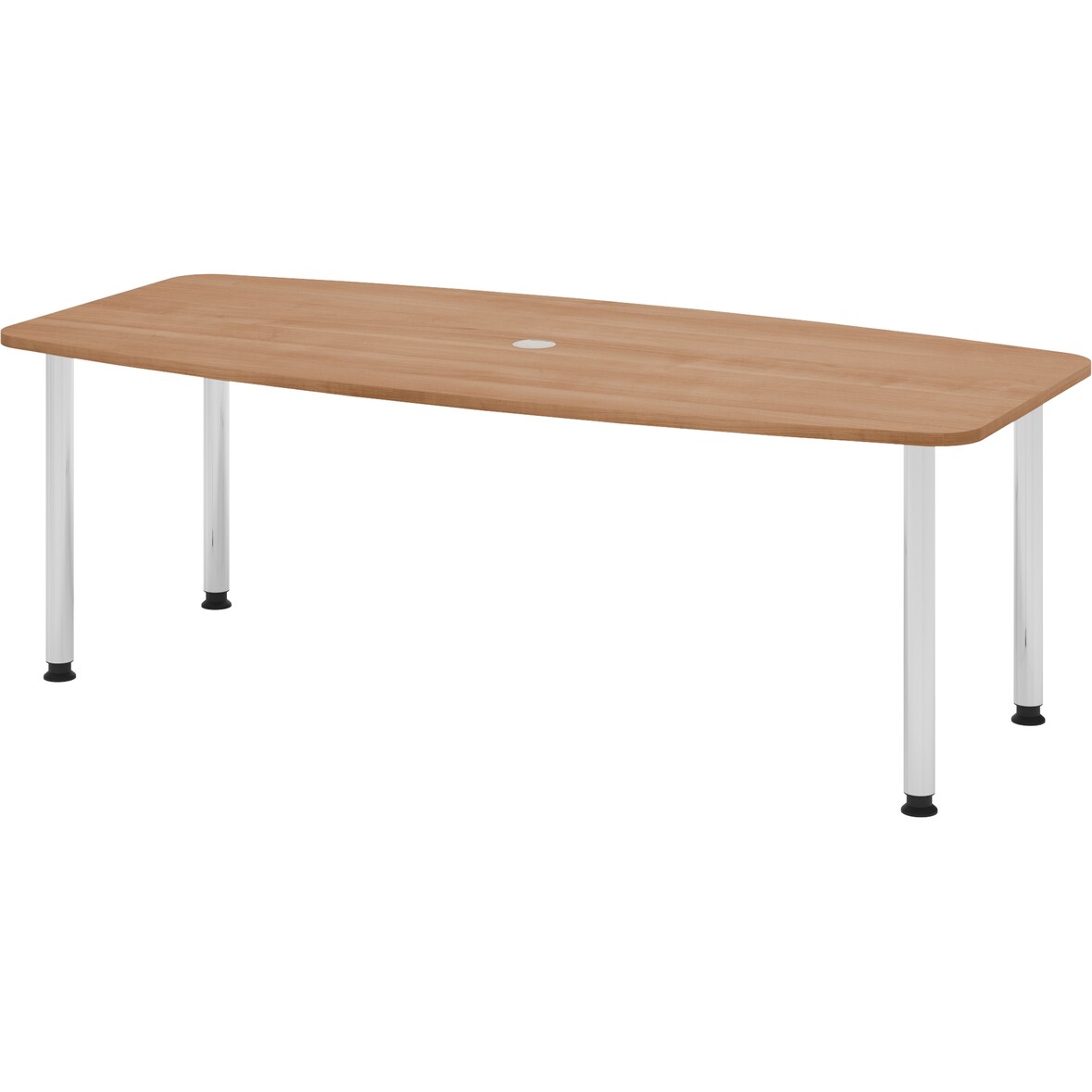 bümö Konferenztisch oval 220x103 cm großer Besprechungstisch in Nuss, Besprechungstisch mit Chromfüßen, Meetingtisch für 8 Personen, XXL-Tisch für
