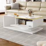 thumbnail of Couchtisch LED 16 Farben, modern, Hochglanz Weiß, Glasplatte, mit Stauraum 90x50x32 cm, eleganter Wohnzimmertisch