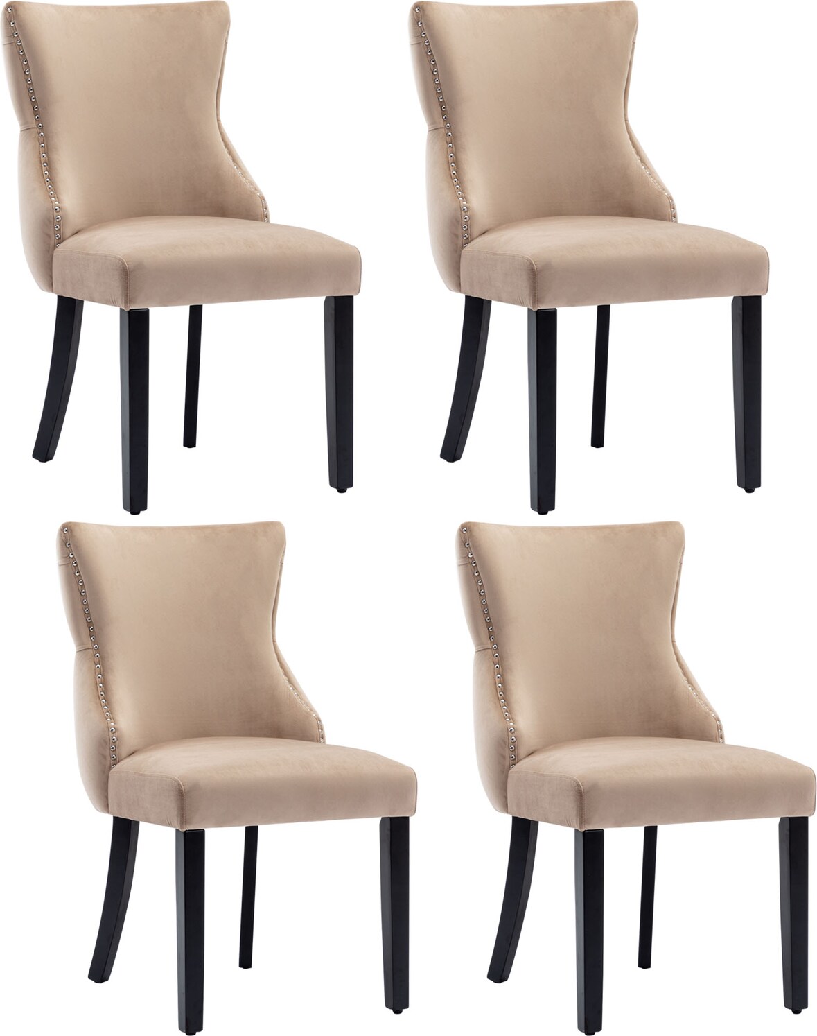 Esszimmerstuhl Samt Beige 50x41x91 cm mit Rückenlehne, Massivholzgestell und Viereckstruktur, gepolstert und ergonomisch, Set 4