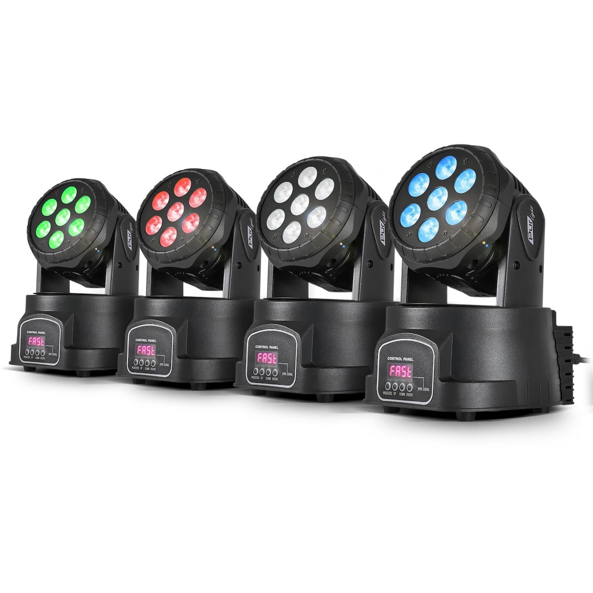 Pack de 4 Lyres à LEDs 4en1 Rouge/Vert/Bleu/Blanc DMX 7x4W LytOr Wash7 WASH7-X4