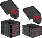 thumbnail of PROREGAL SparSet 5x Eurobox NextGen Color mit Auflagedeckel & Verschlüsse, HxBxT 12x30x40cm, 11L, Schwarz, Griffe rot zu, Eurobehälter