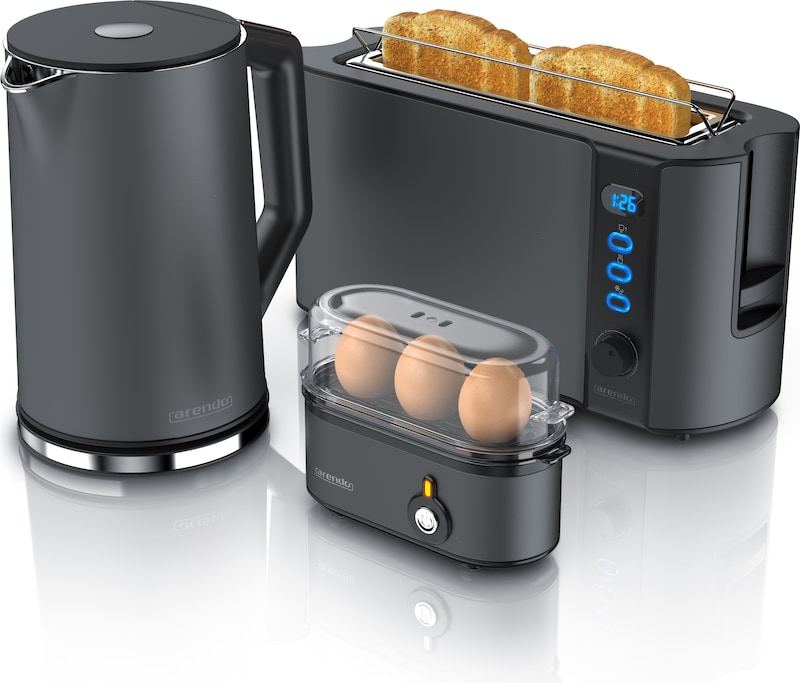 Arendo Frühstücks-Set in grau Wasserkocher / Toaster / Eierkocher